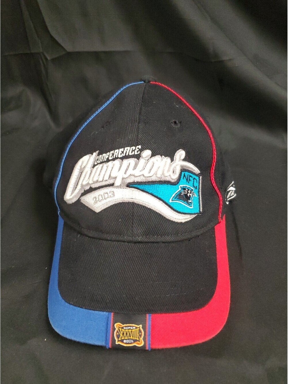Reebok Carolina Panthers Hat Cap Locker Room NFC Conference Champions 2003 Black